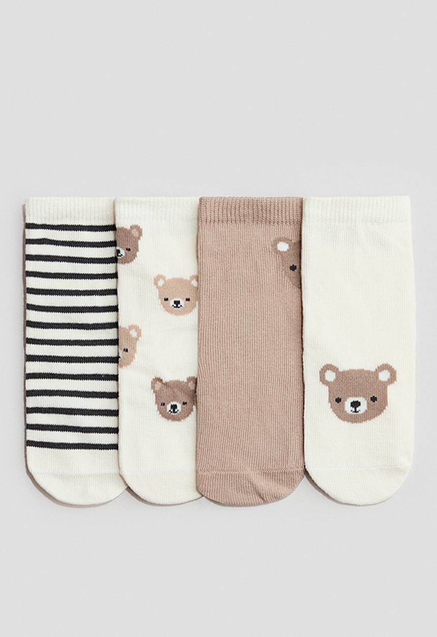 H&M - 4 pack socks - cream/teddy bears