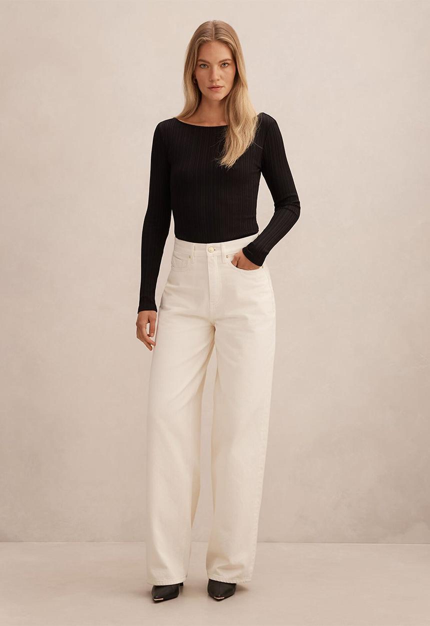 Forever New - Minka rib boat neck top in black