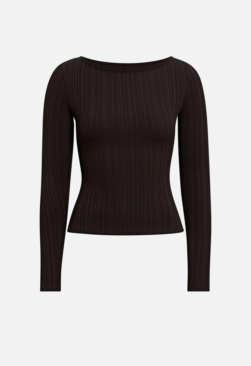 Forever New - Minka rib boat neck top in black