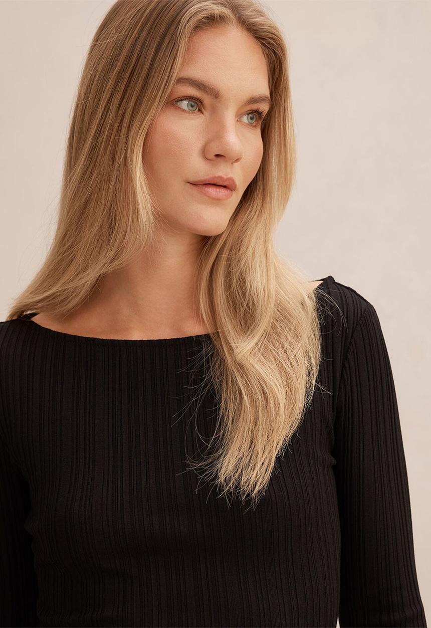 Forever New - Minka rib boat neck top in black