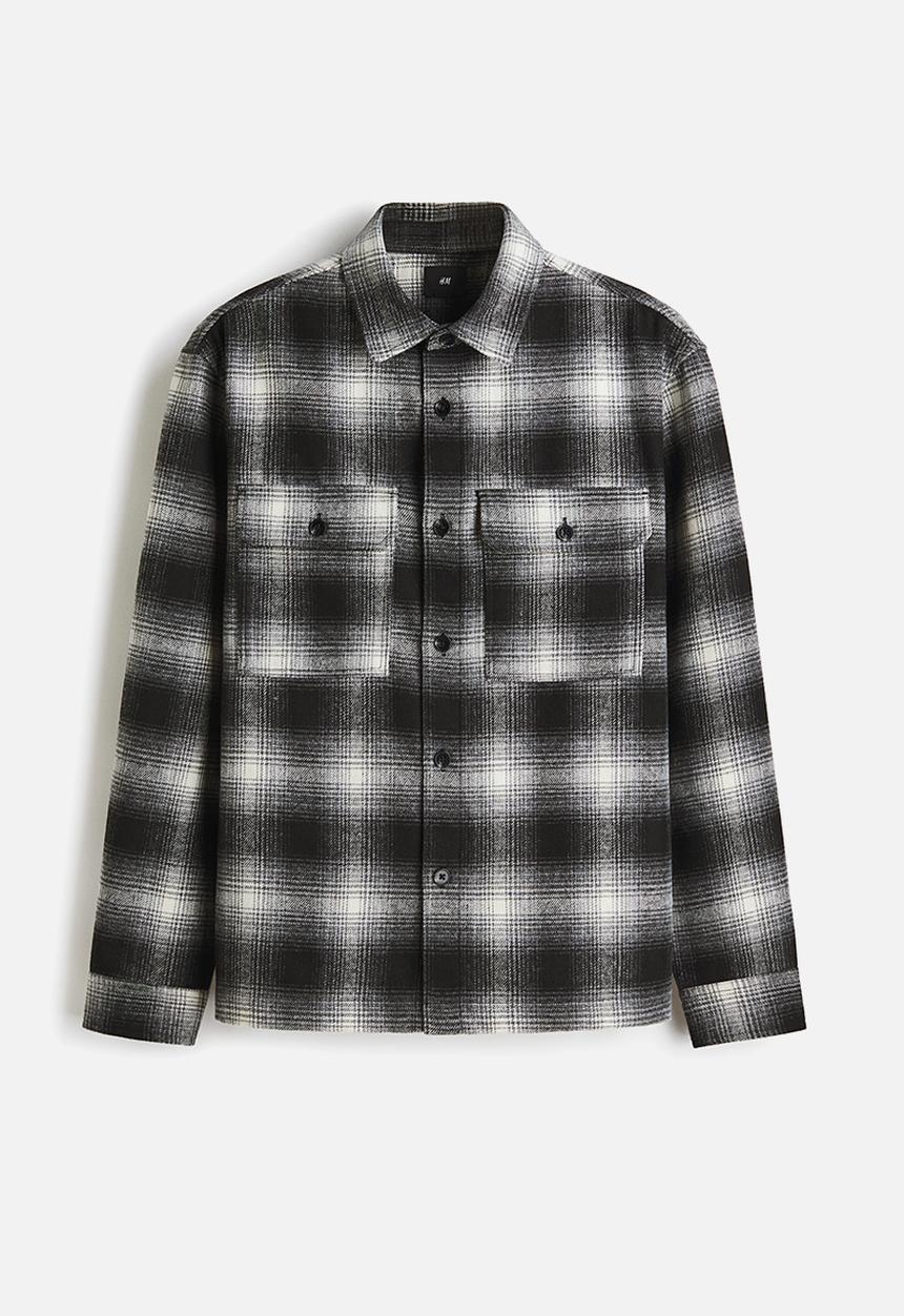 H&M - Regular fit flannel overshirt - dark grey/checked