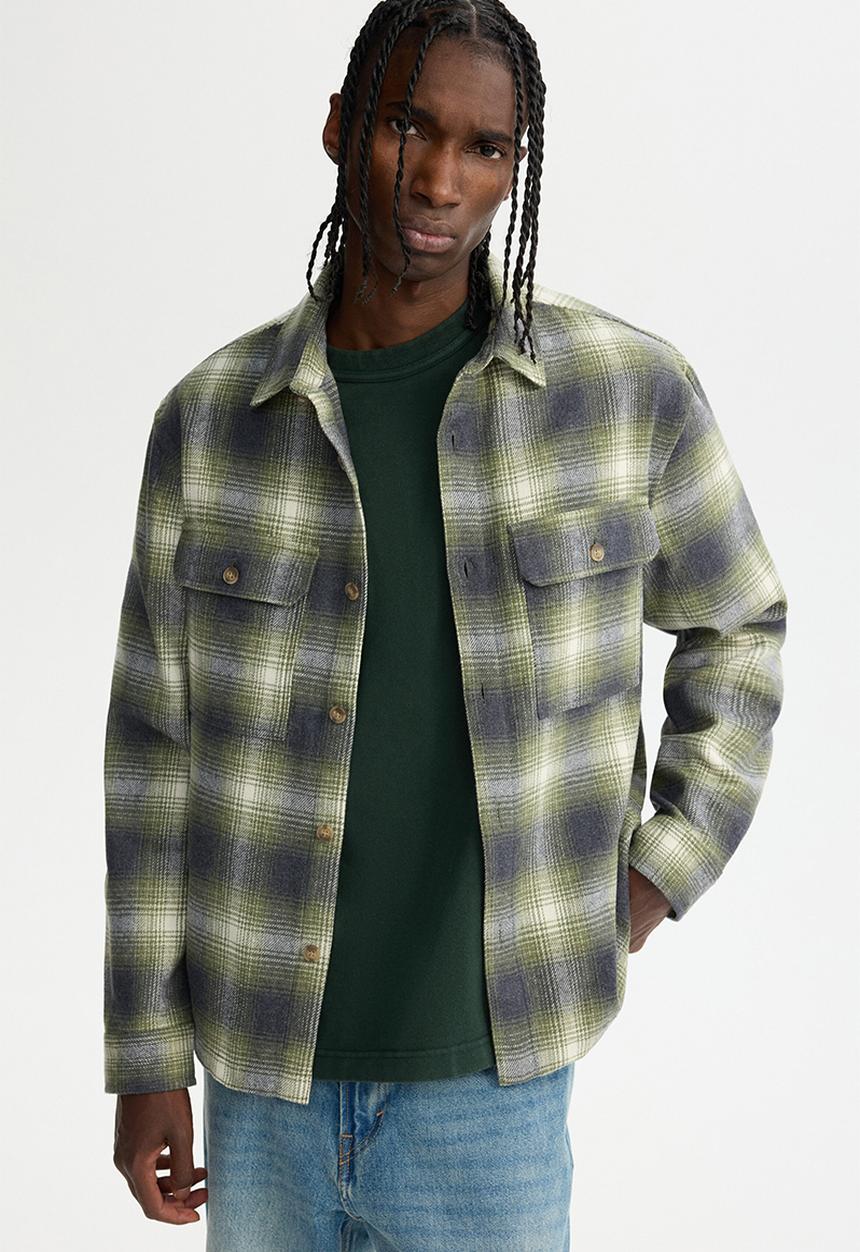 H&M - Regular fit flannel overshirt - dark khaki green/checked