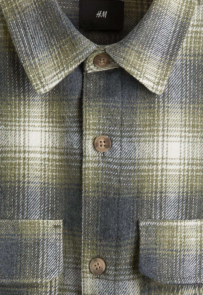 H&M - Regular fit flannel overshirt - dark khaki green/checked