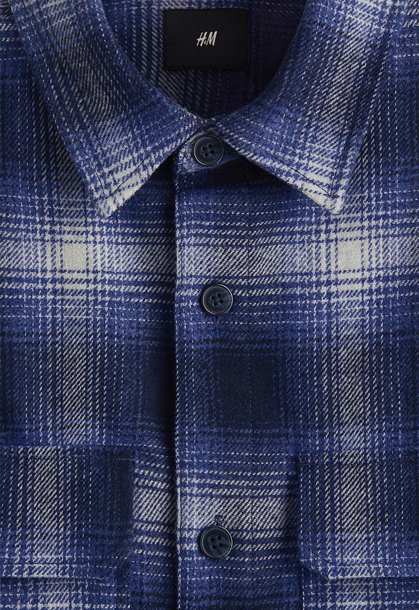 H&M - Regular fit flannel overshirt - dark blue/checked