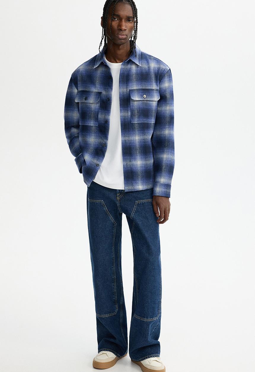 H&M - Regular fit flannel overshirt - dark blue/checked