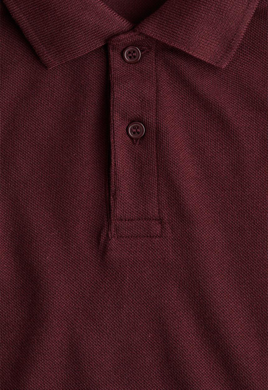 H&M - Long-sleeved cotton polo shirt - dark red