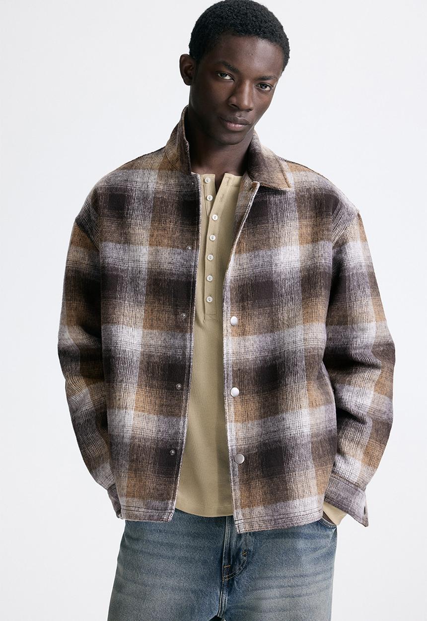 H&M - Relaxed fit overshirt - brown/checked