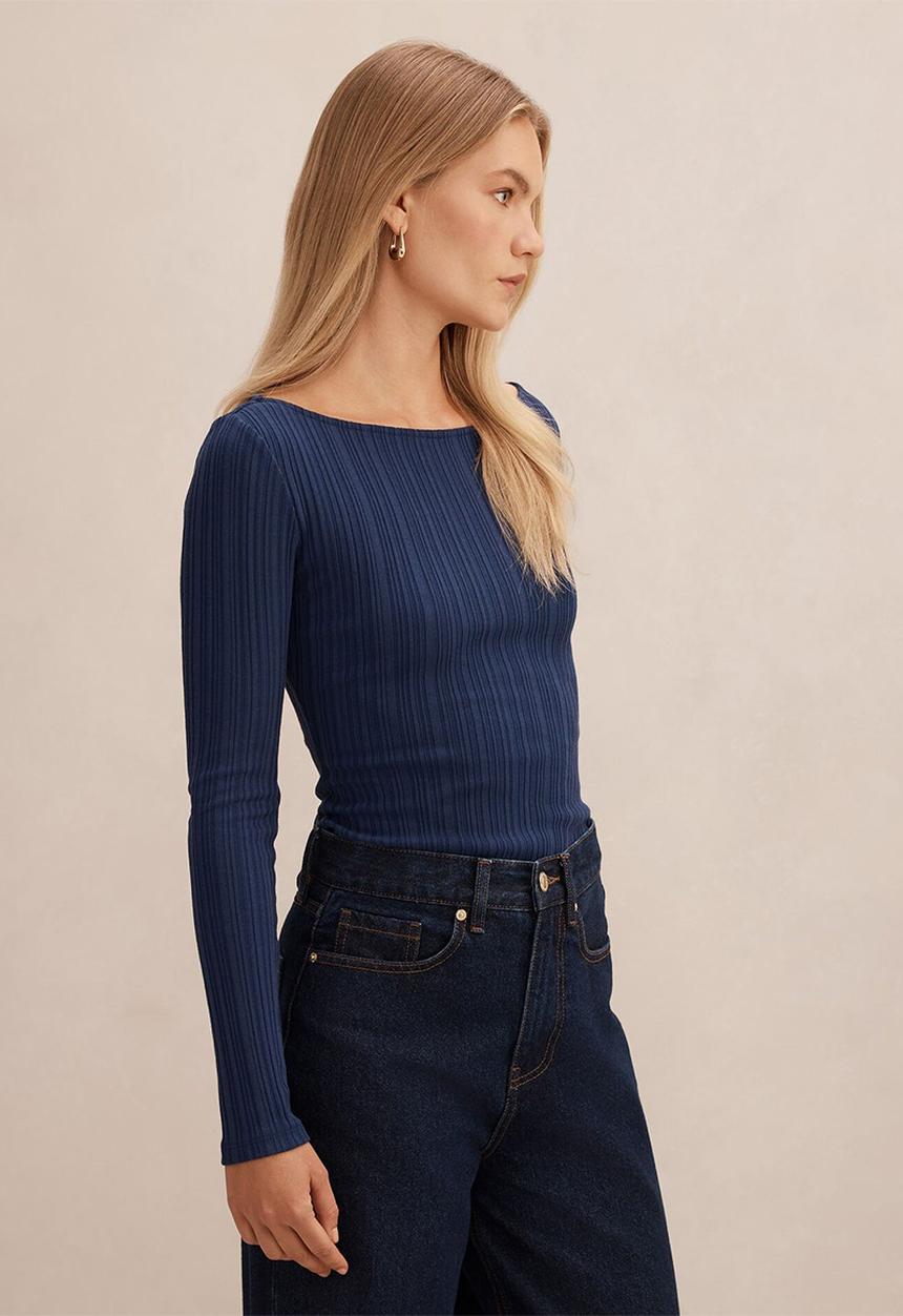 Forever New - Minka rib boat neck top in midnight blue