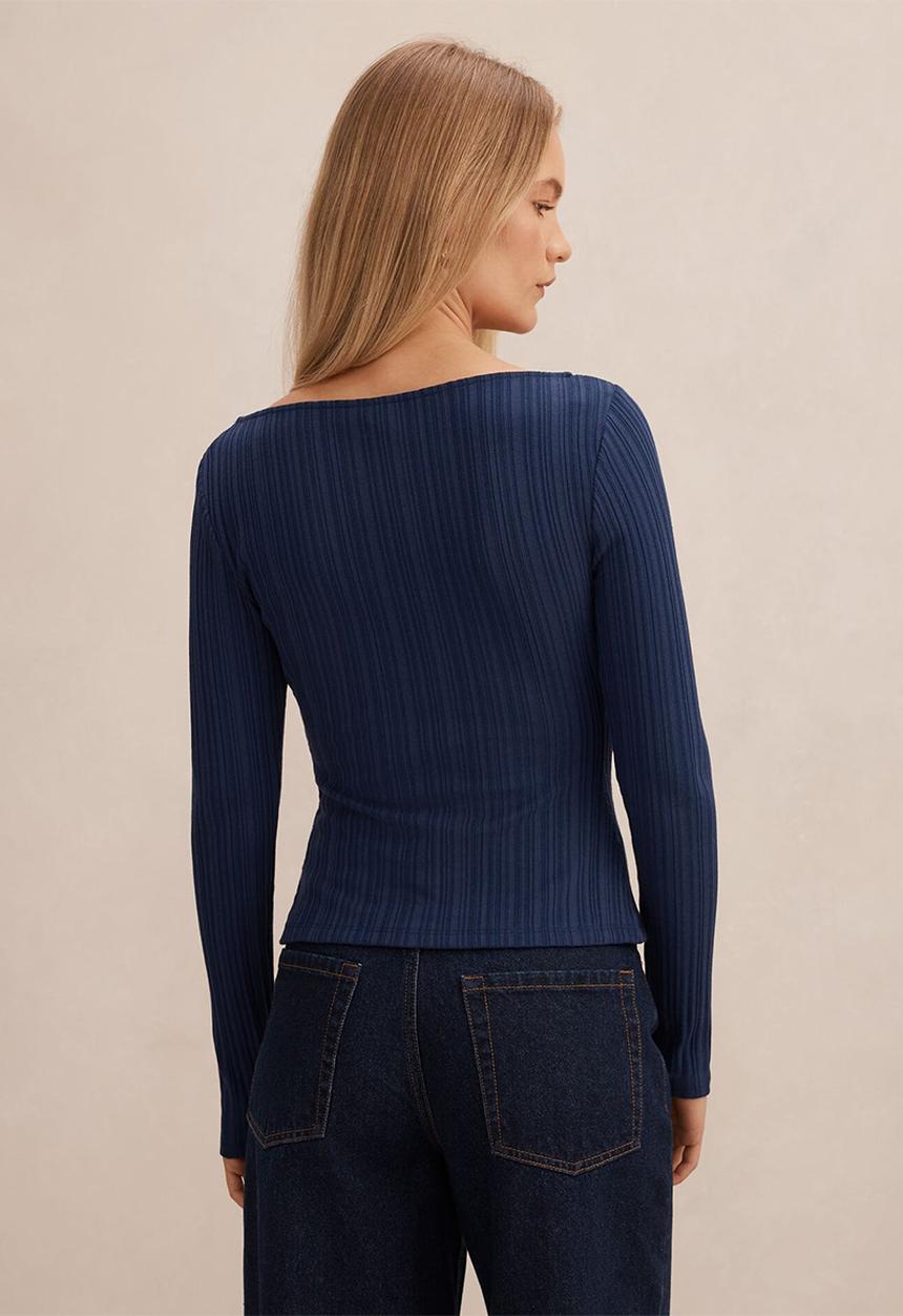 Forever New - Minka rib boat neck top in midnight blue