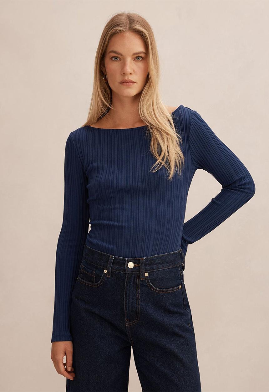 Forever New - Minka rib boat neck top in midnight blue