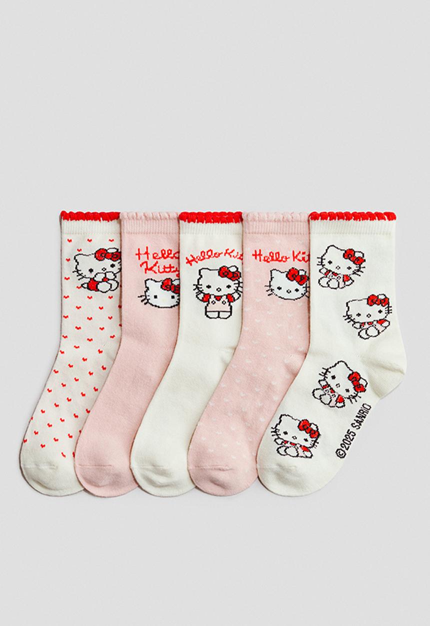 H&M - 5 pack motif-detail socks - white/hello kitty