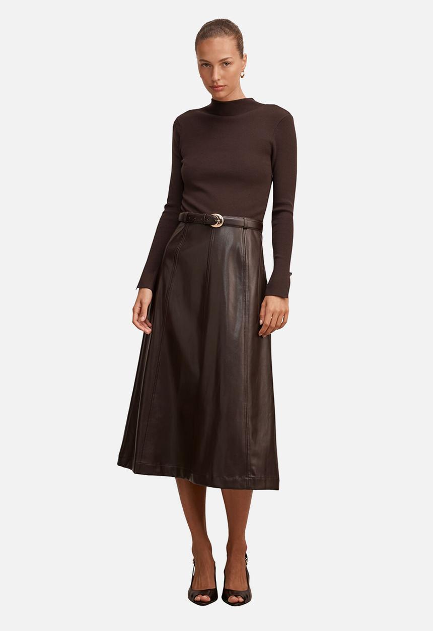 Forever New - Monique pu a-line dress in chocolate