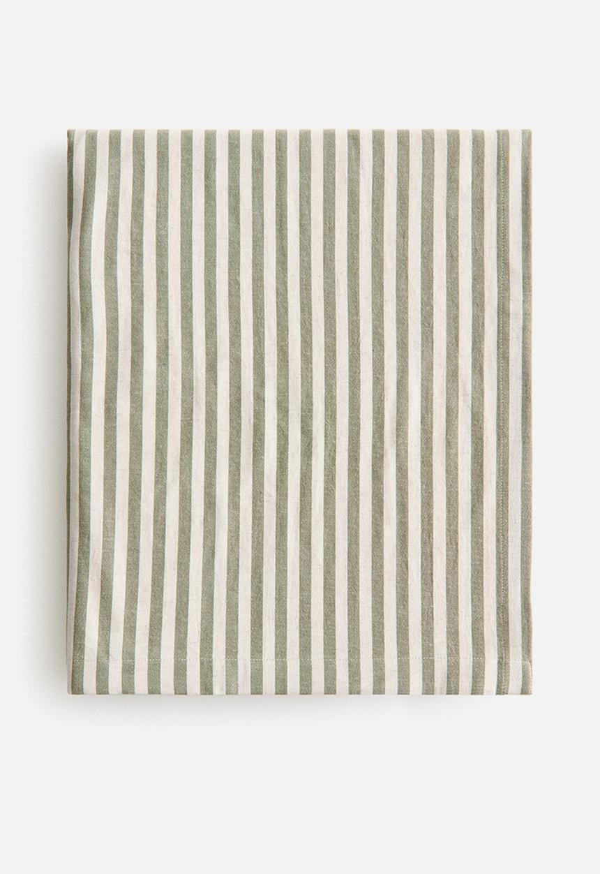 H&M - Linen-blend tablecloth - khaki green/striped
