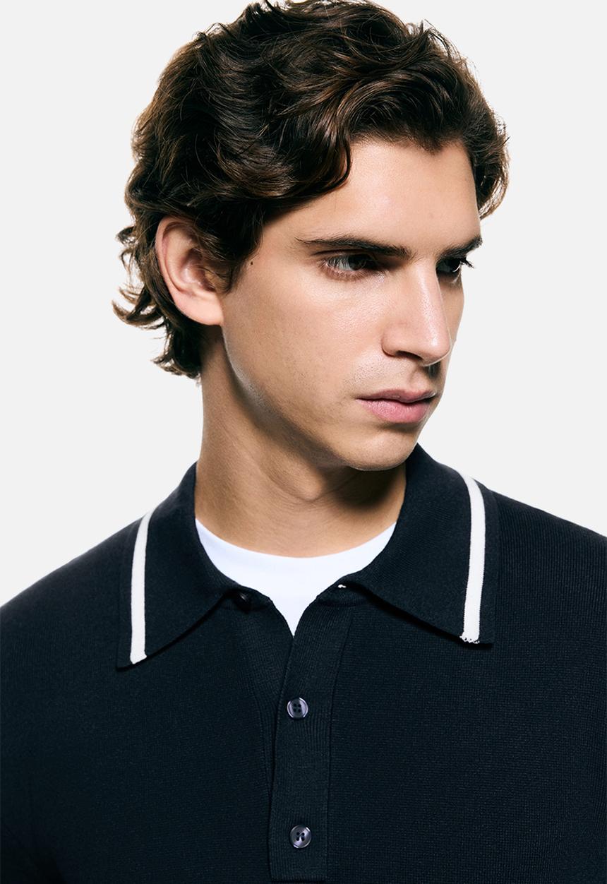 H&M - Relaxed fit long-sleeved polo shirt - dark blue/stripes
