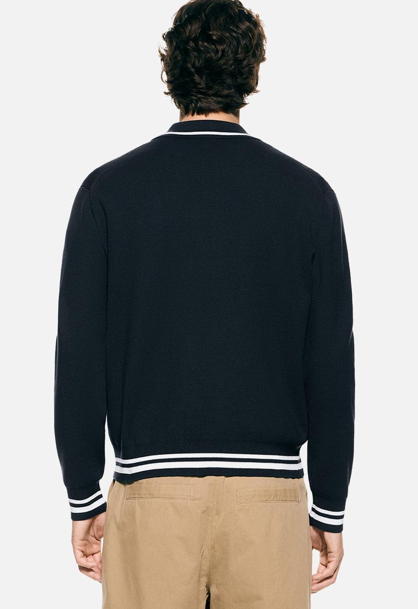 H&M - Relaxed fit long-sleeved polo shirt - dark blue/stripes