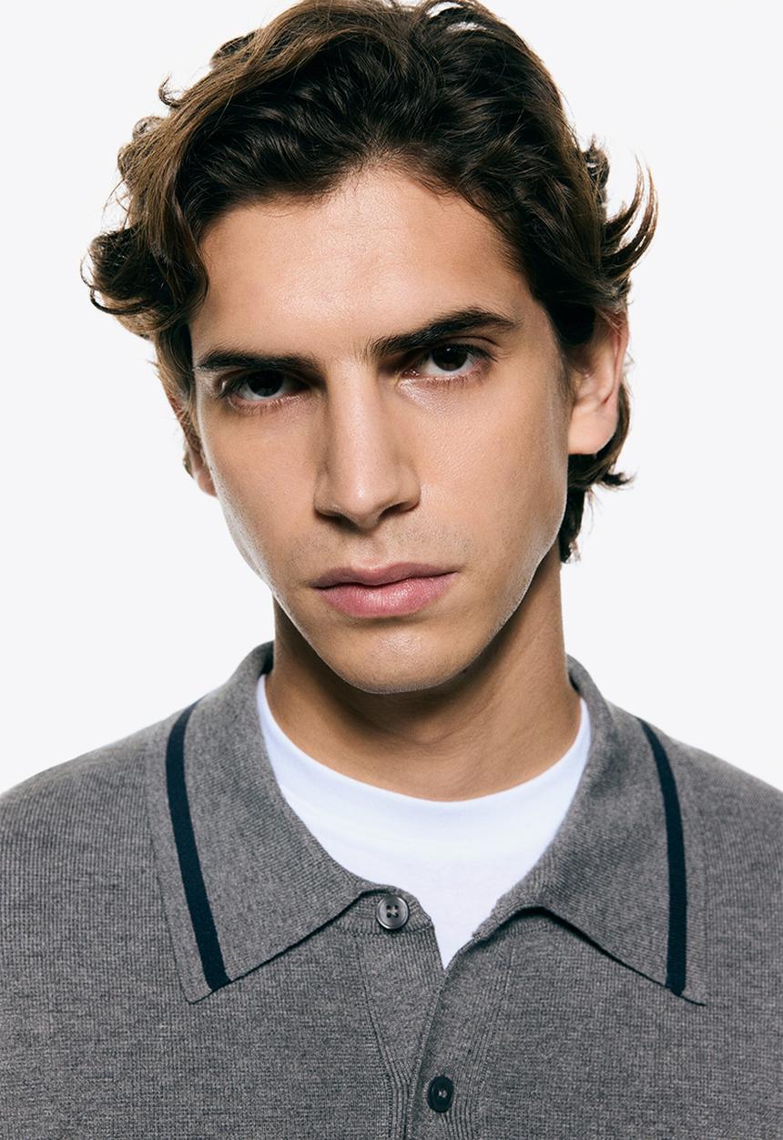 H&M - Relaxed fit long-sleeved polo shirt - dark grey/stripes