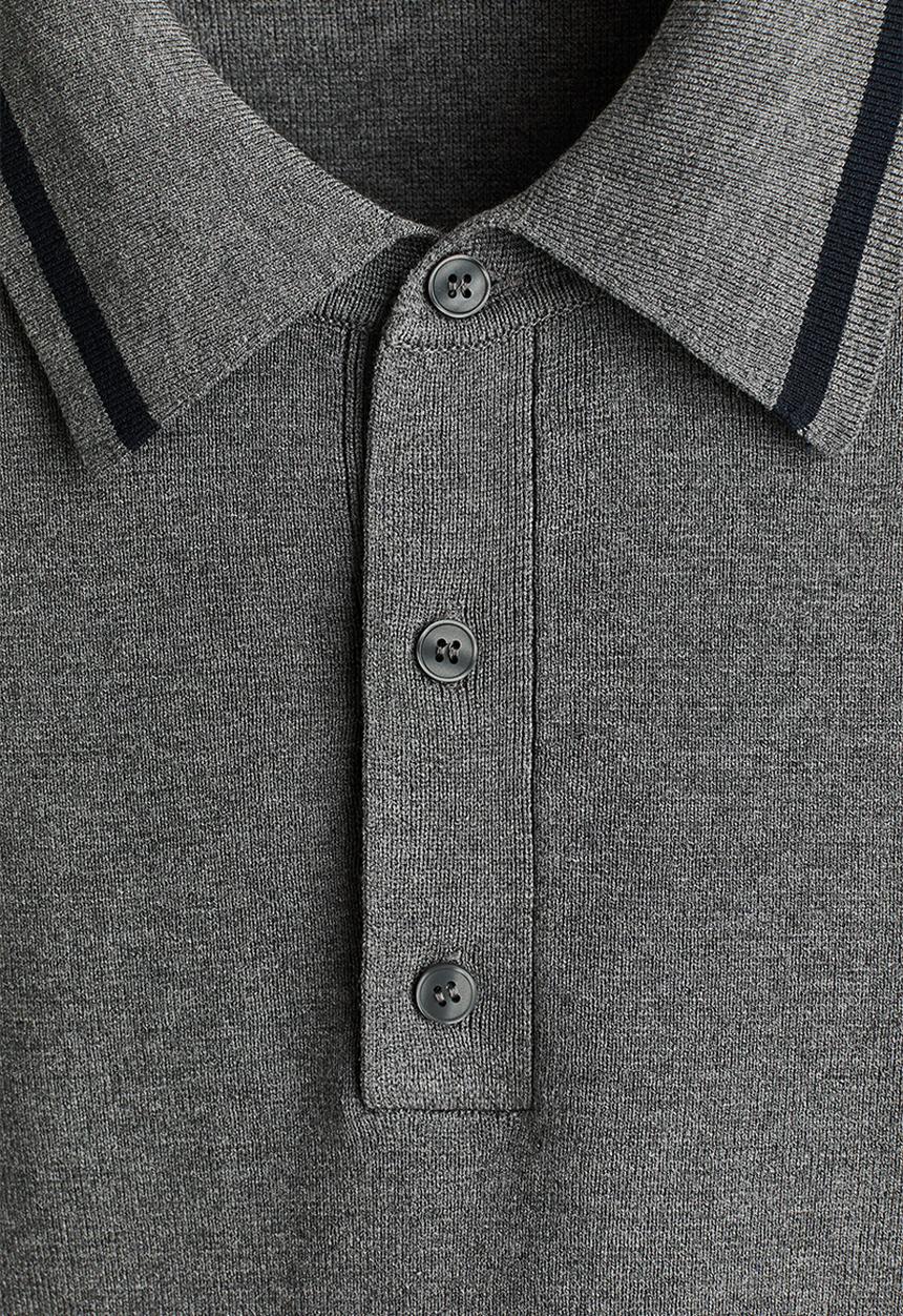 H&M - Relaxed fit long-sleeved polo shirt - dark grey/stripes