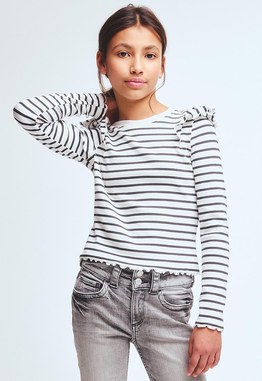 H&M - Frill-trimmed cotton top - white/black striped