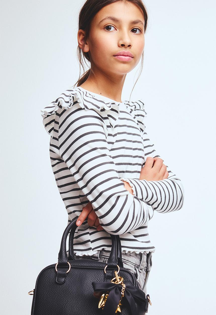 H&M - Frill-trimmed cotton top - white/black striped