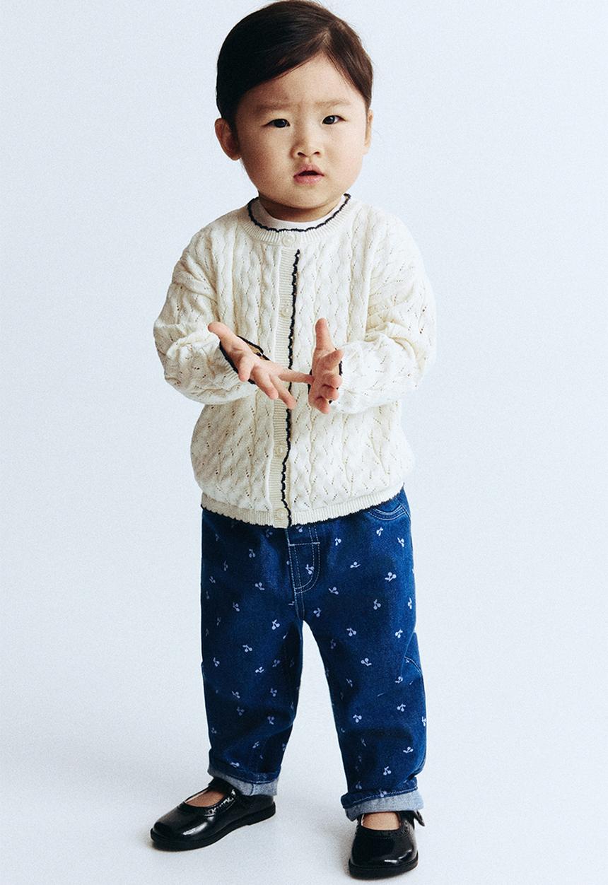 H&M - Cotton trousers - dark denim blue/cherries