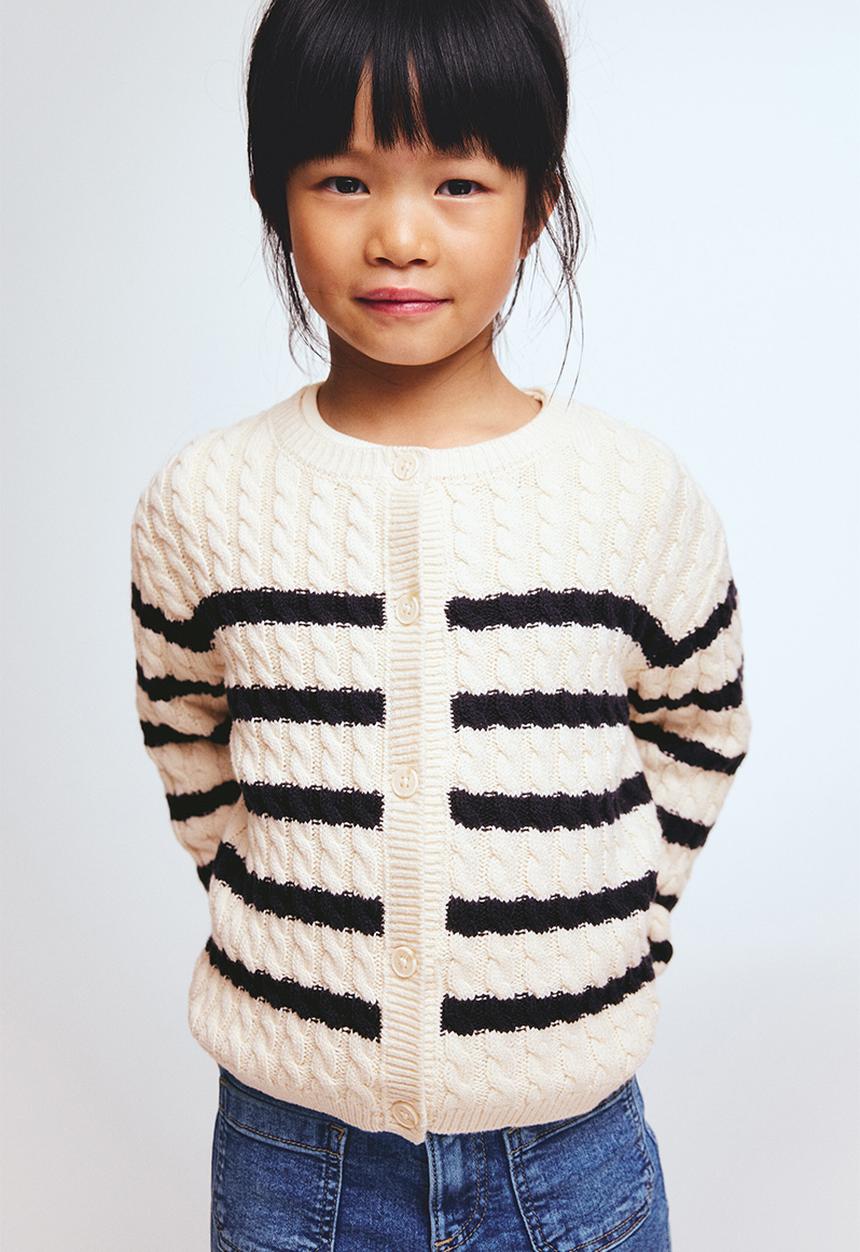 H&M - Cable-knit cardigan - light beige/striped