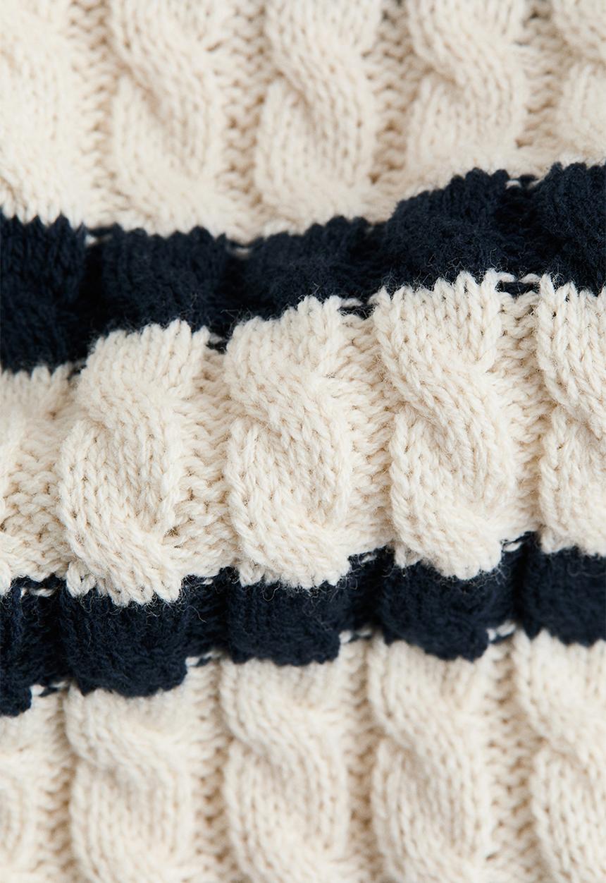 H&M - Cable-knit cardigan - light beige/striped