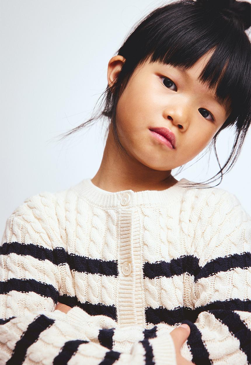 H&M - Cable-knit cardigan - light beige/striped