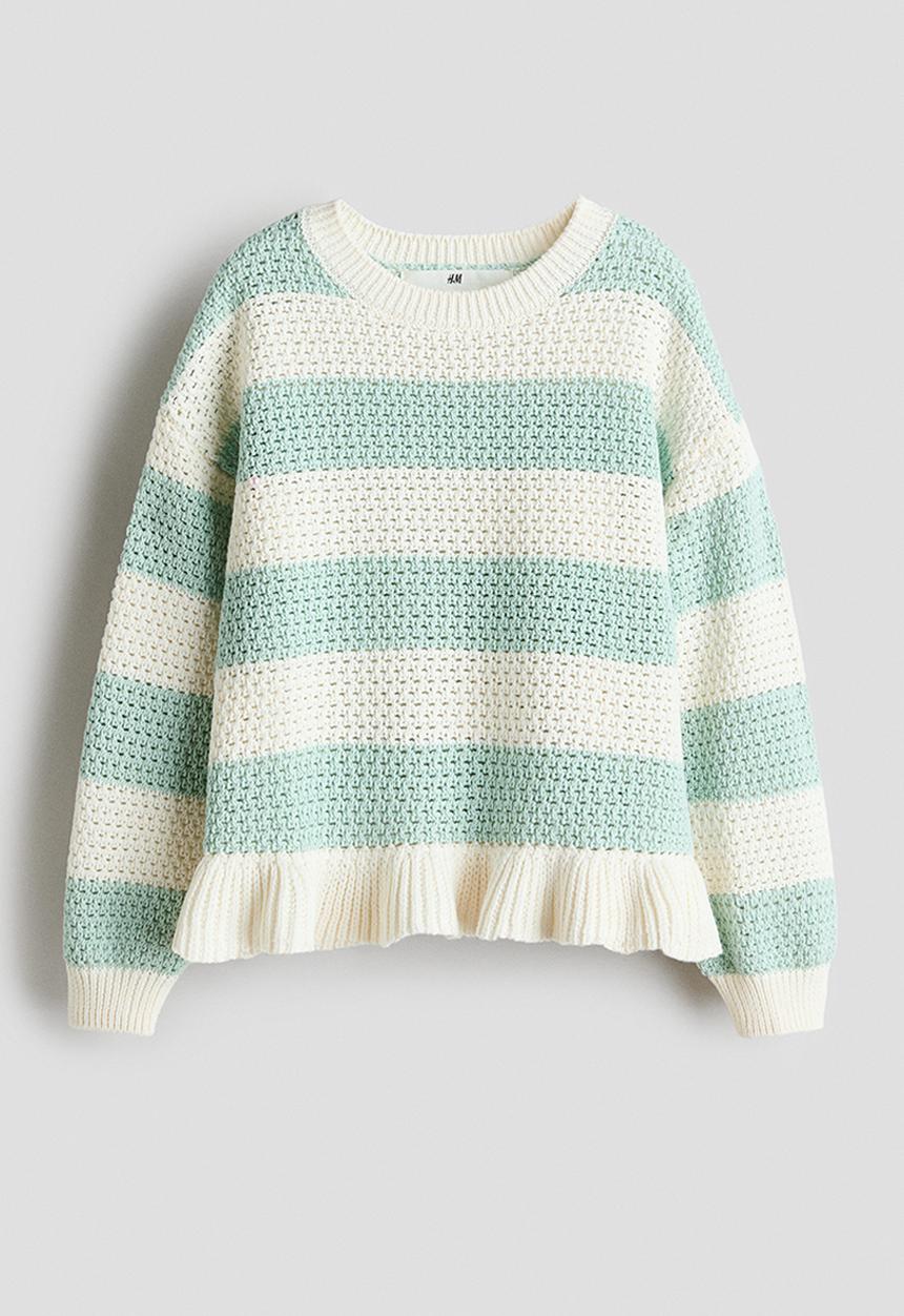 H&M - Hole-knit cotton jumper - light turquoise/white