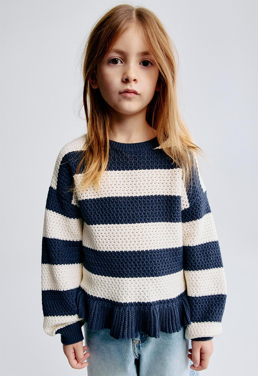 H&M - Hole-knit cotton jumper - navy blue/cream