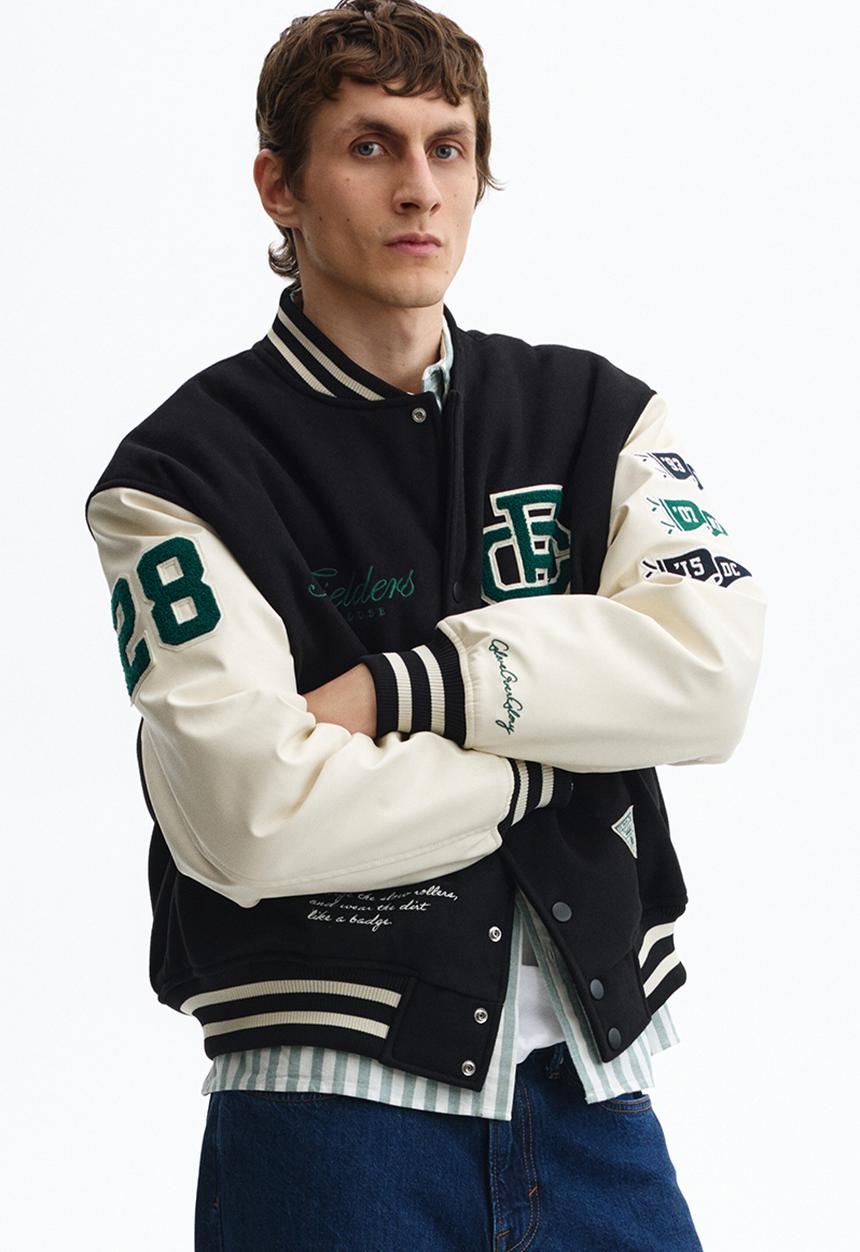 H&M - Motif-detail baseball jacket - black/fielders clubhouse