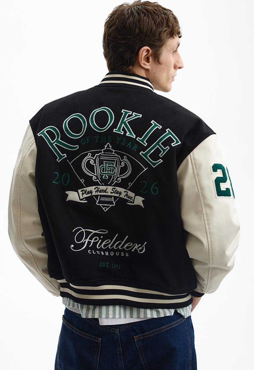H&M - Motif-detail baseball jacket - black/fielders clubhouse