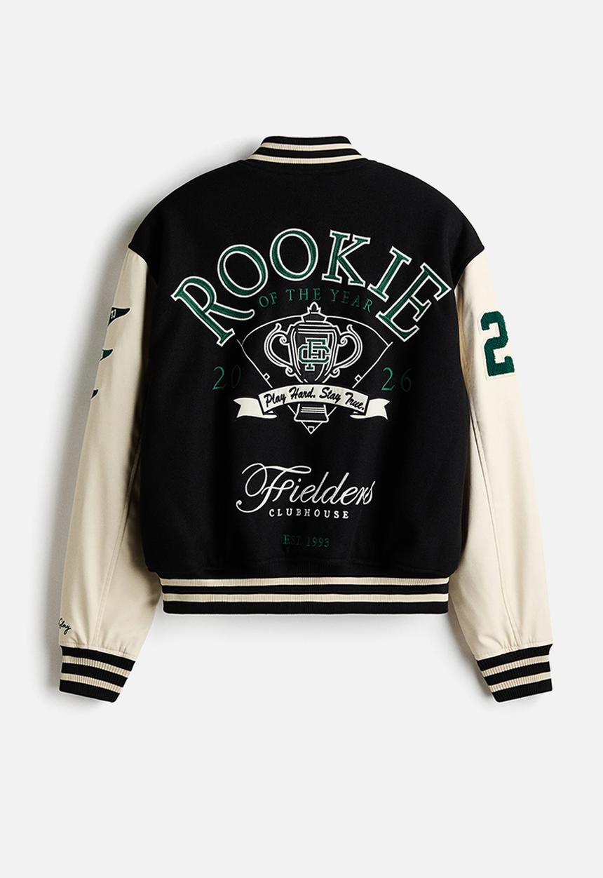 H&M - Motif-detail baseball jacket - black/fielders clubhouse