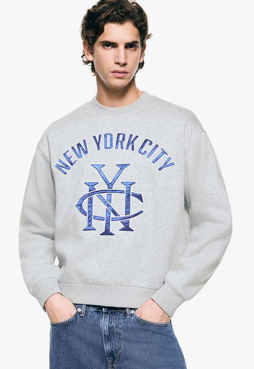 H&M - Loose fit printed sweatshirt - grey marl/new york city