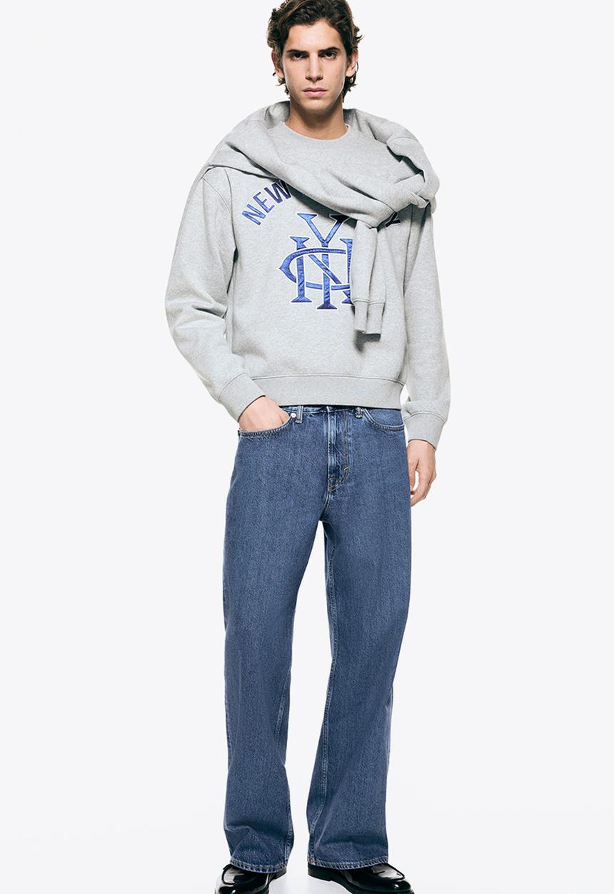 H&M - Loose fit printed sweatshirt - grey marl/new york city