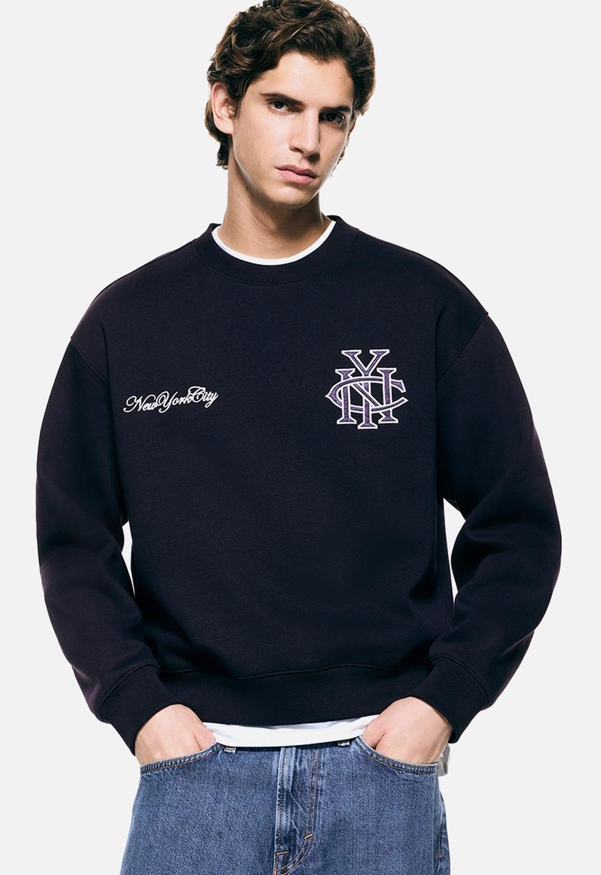 H&M - Loose fit printed sweatshirt - navy blue/nyc