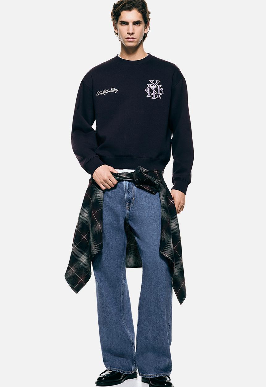H&M - Loose fit printed sweatshirt - navy blue/nyc
