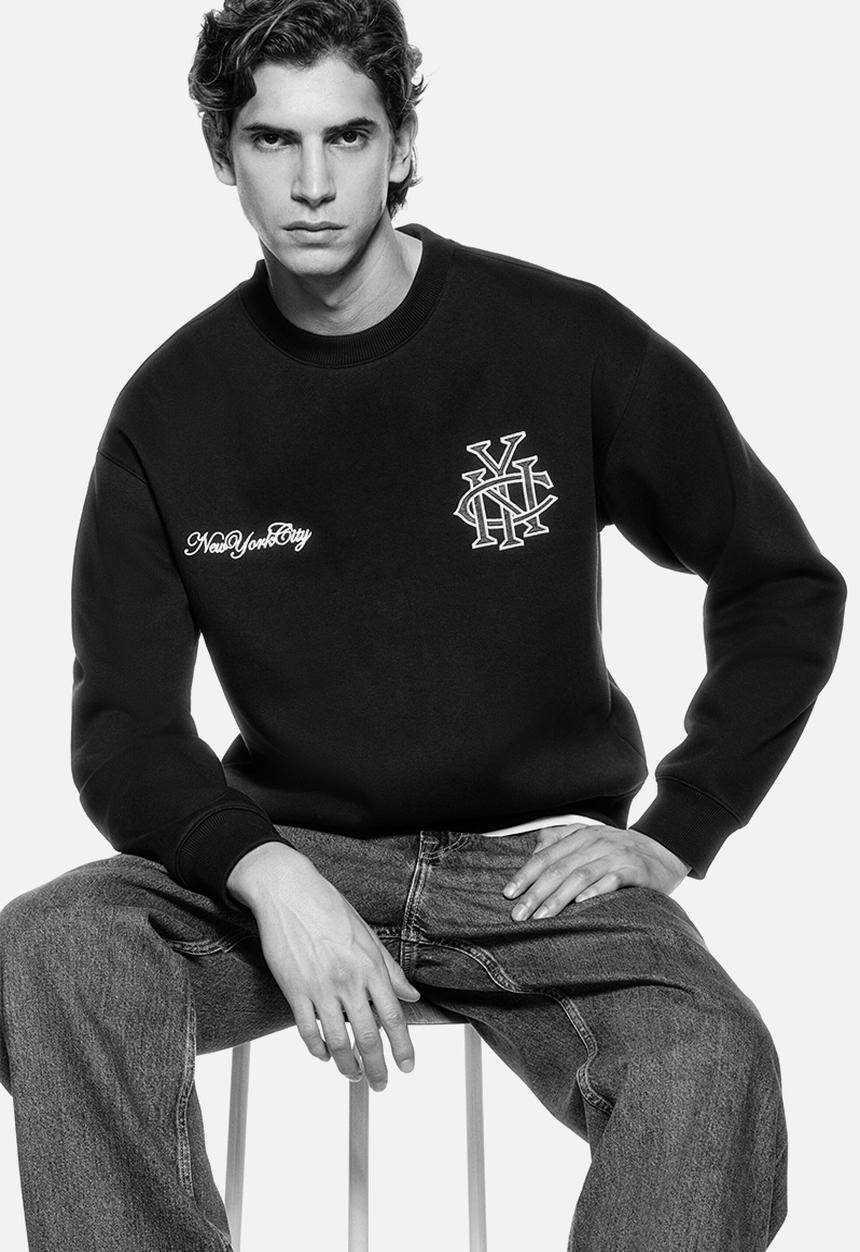H&M - Loose fit printed sweatshirt - navy blue/nyc