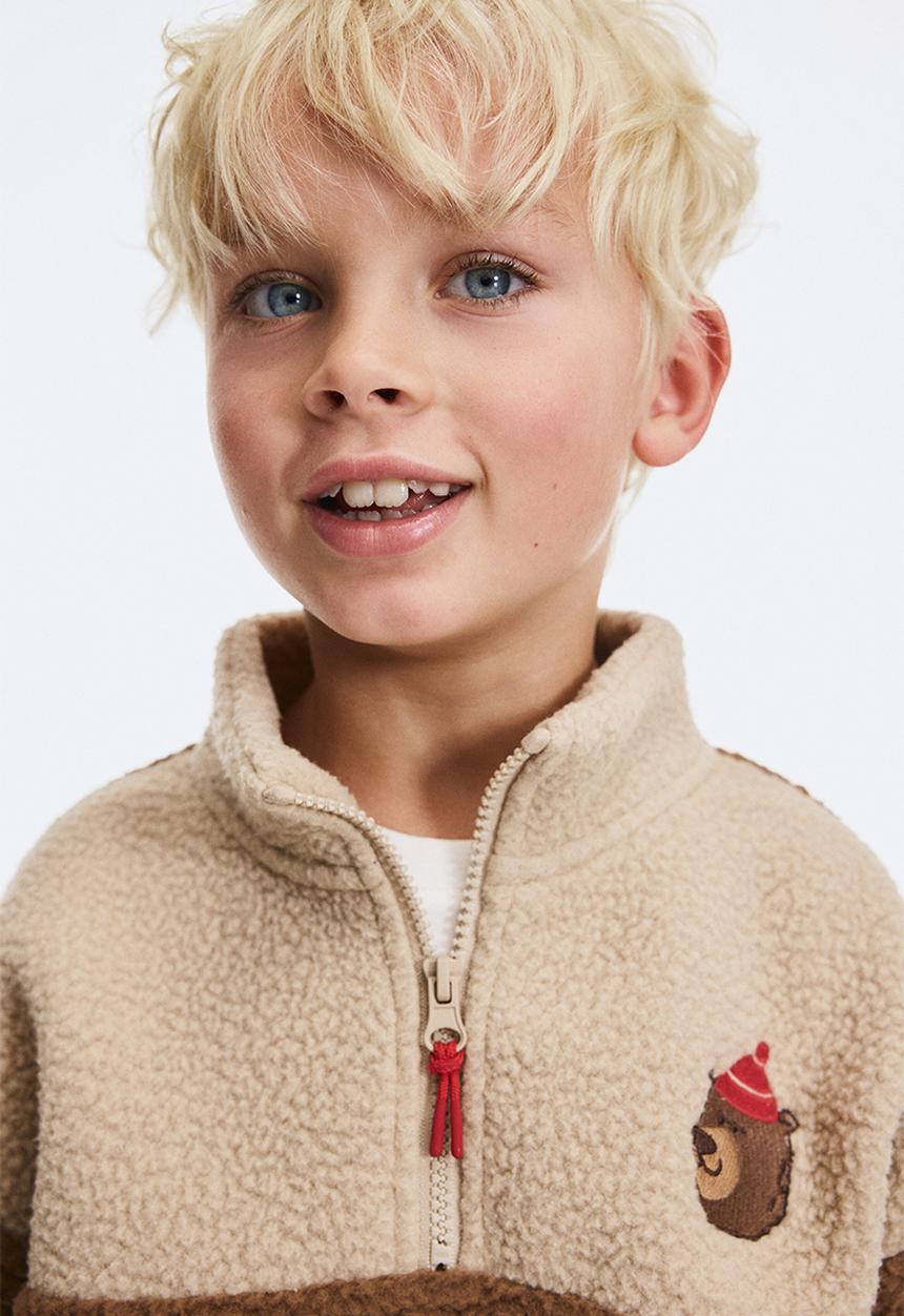 H&M - Teddy zip-top sweatshirt - light brown/bear