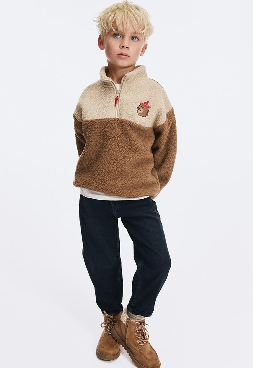 H&M - Teddy zip-top sweatshirt - light brown/bear