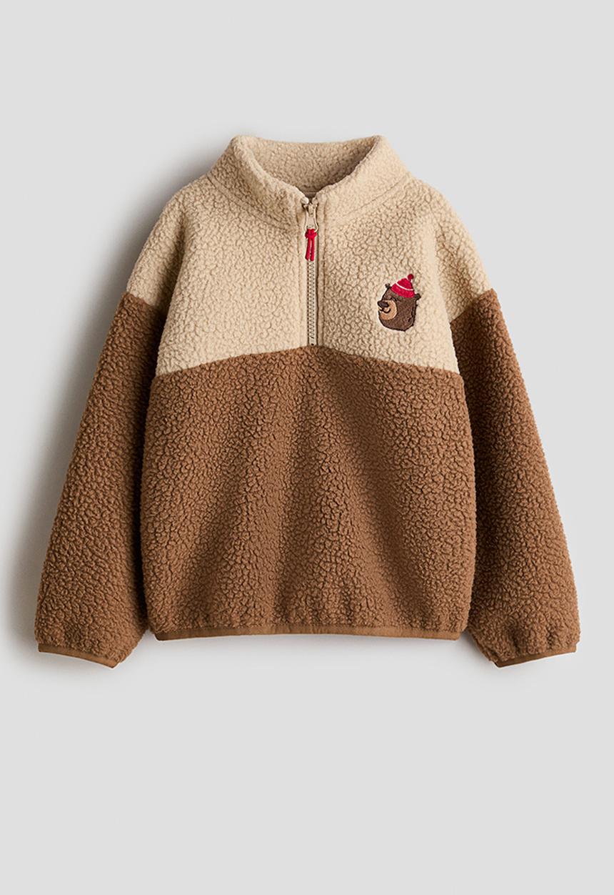 H&M - Teddy zip-top sweatshirt - light brown/bear