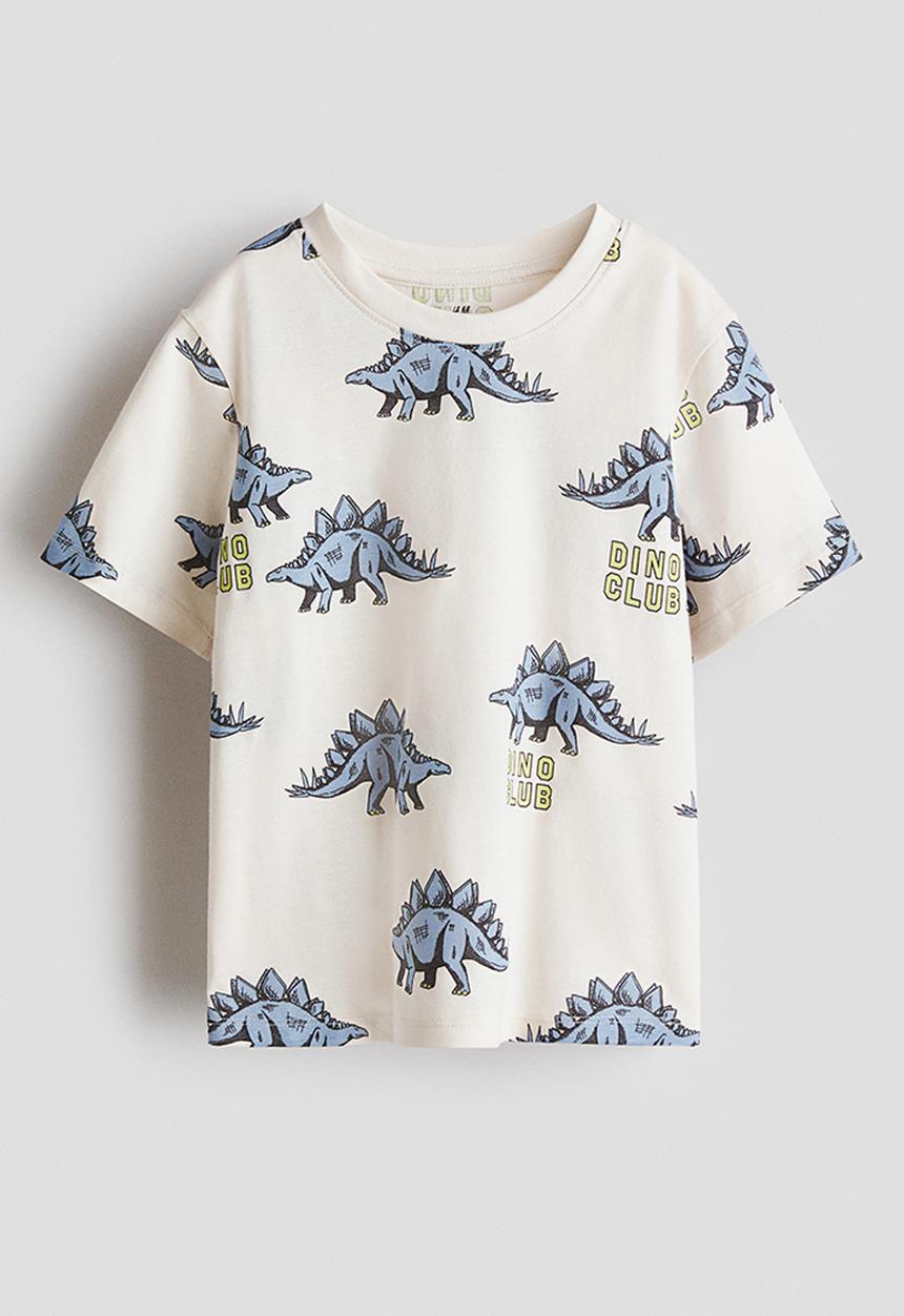 H&M - Printed cotton t-shirt - cream/dinosaurs