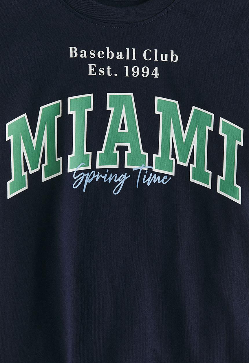 H&M - Printed cotton t-shirt - navy blue/miami