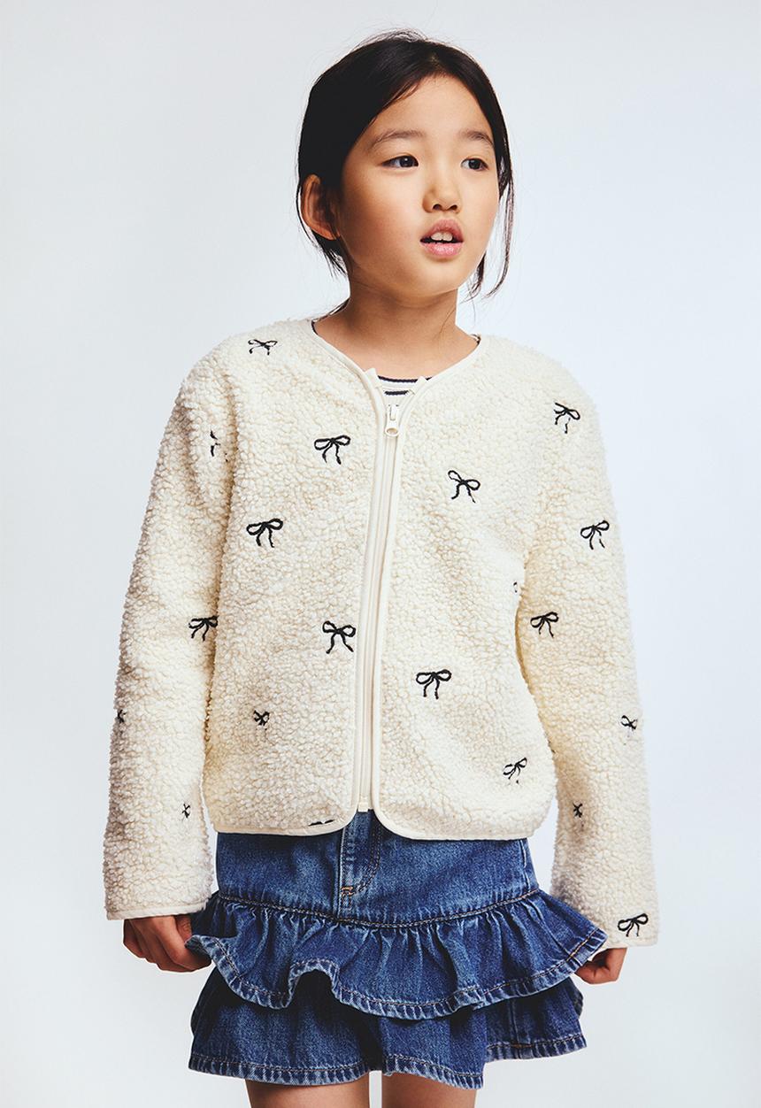 H&M - Zip-through teddy cardigan - cream/bows
