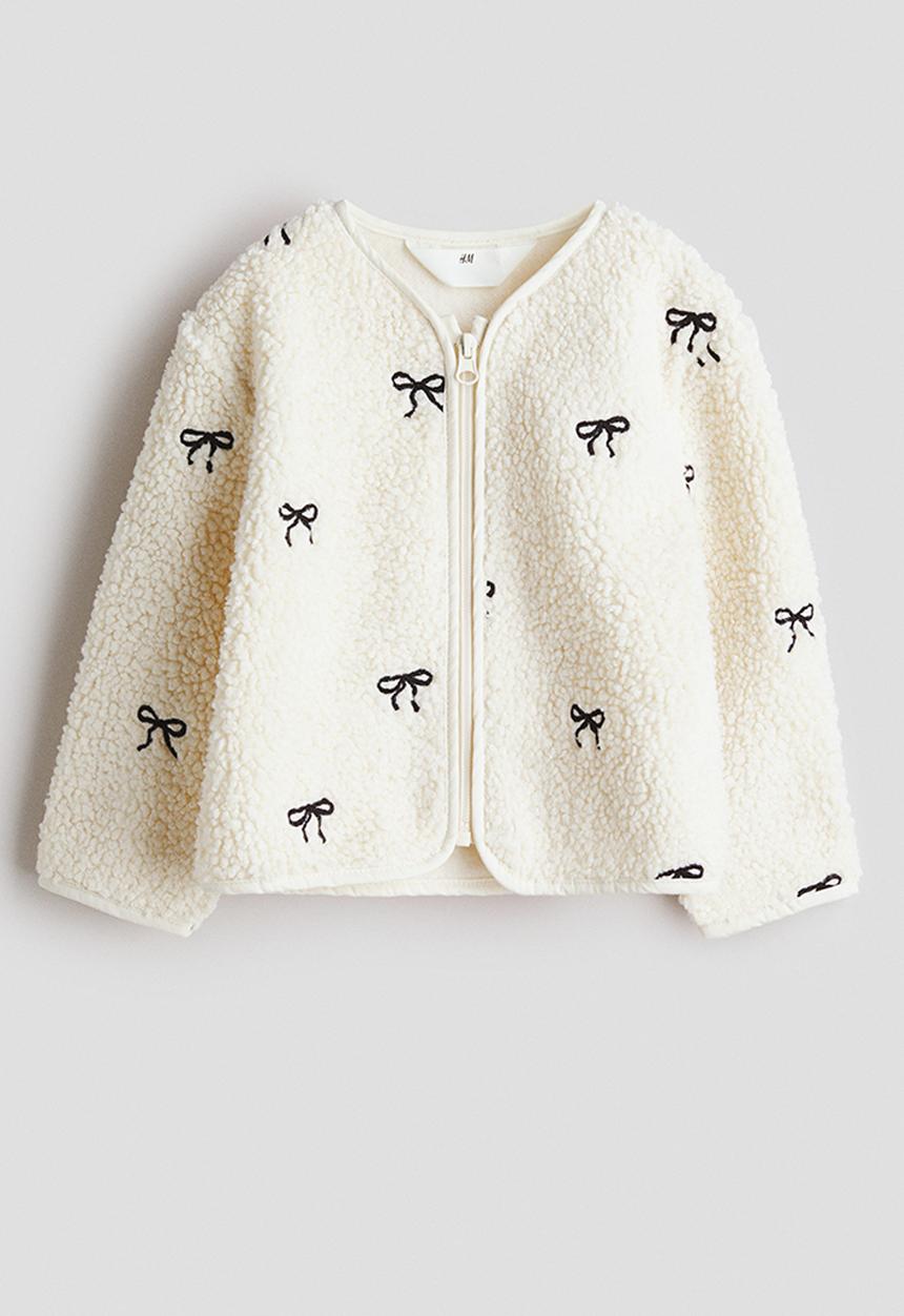 H&M - Zip-through teddy cardigan - cream/bows