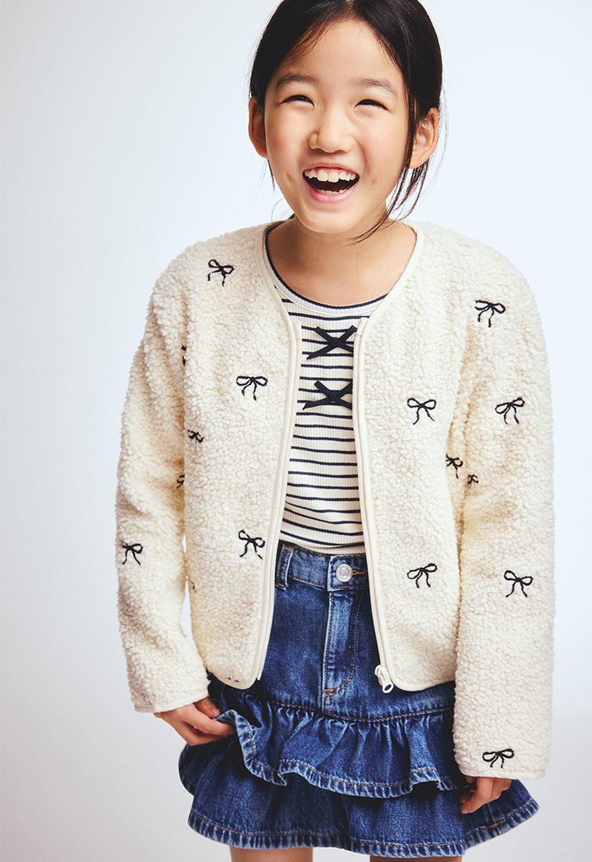 H&M - Zip-through teddy cardigan - cream/bows