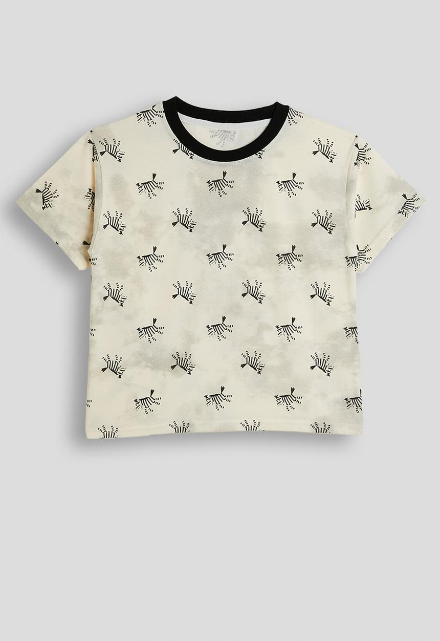 Pop Candy - Zebra aop tee - distressed ivory