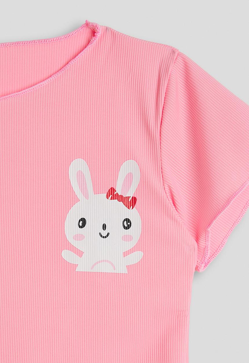 Pop Candy - Narrow rib tee - pink/bunny