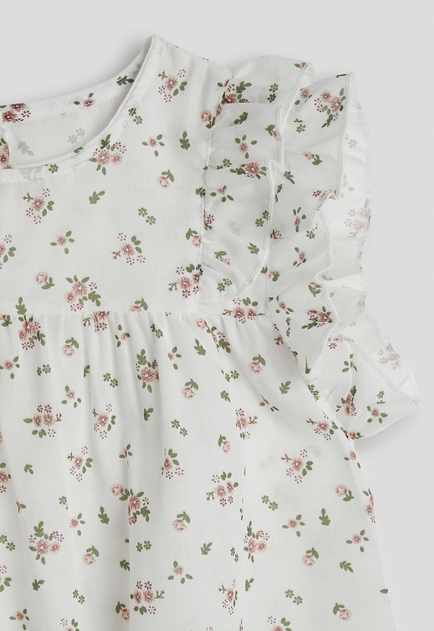 Pop Candy - Frilled sleeve cotton blouse - white/floral aop