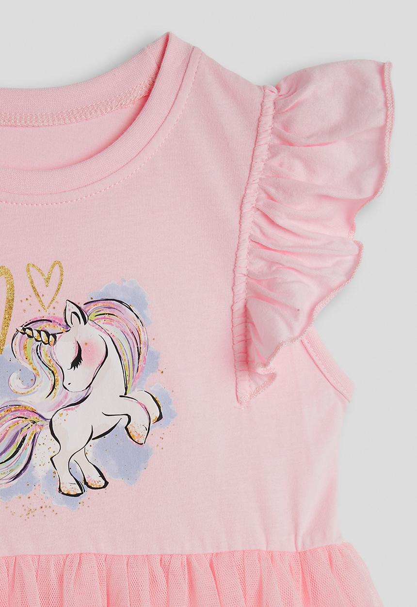 Pop Candy - Unicorn graphic tee dress with tulle skirt - pink