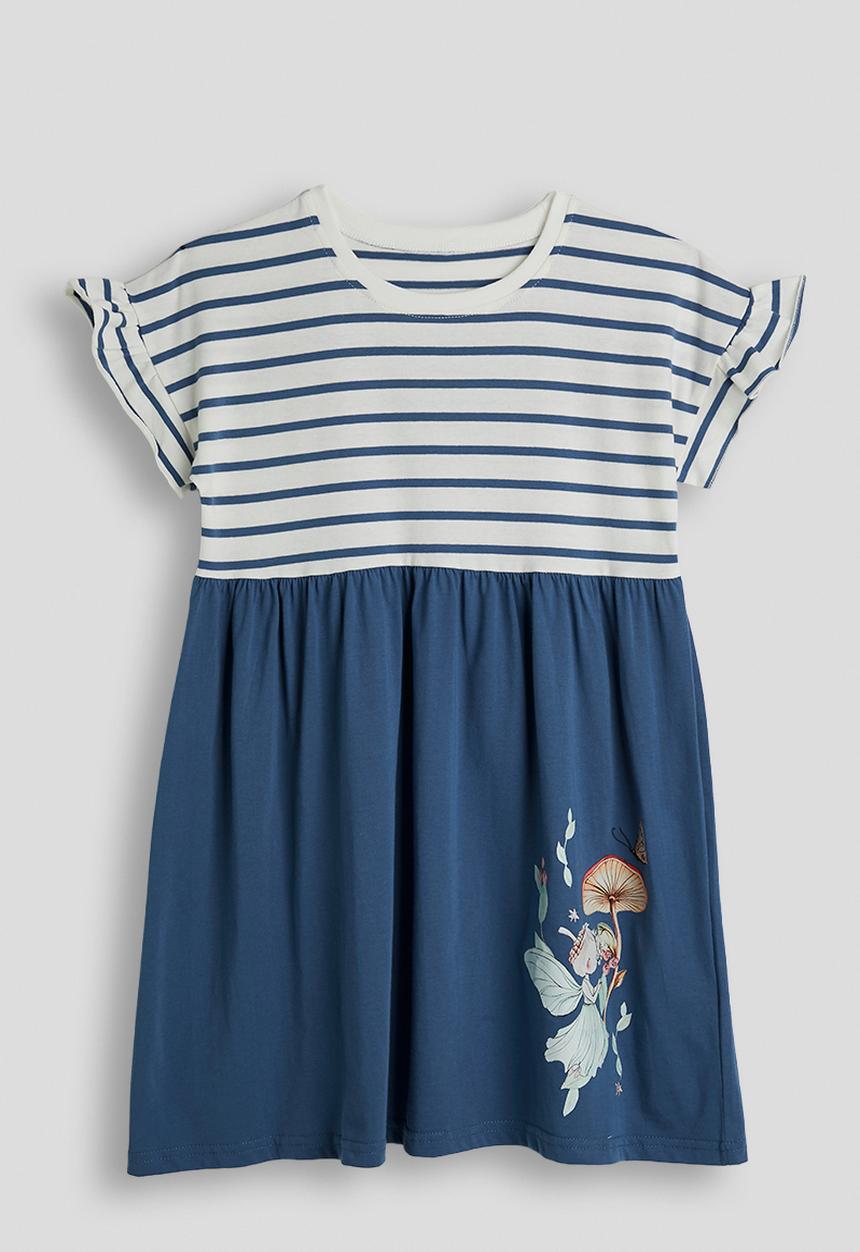 Pop Candy - Striped skater dress with fairy graphic - blue